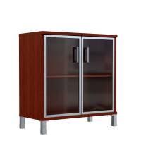Шкаф низкий со стеклянными дверьми в AL-рамке B 410.4 Бургунди 900х450х920 
